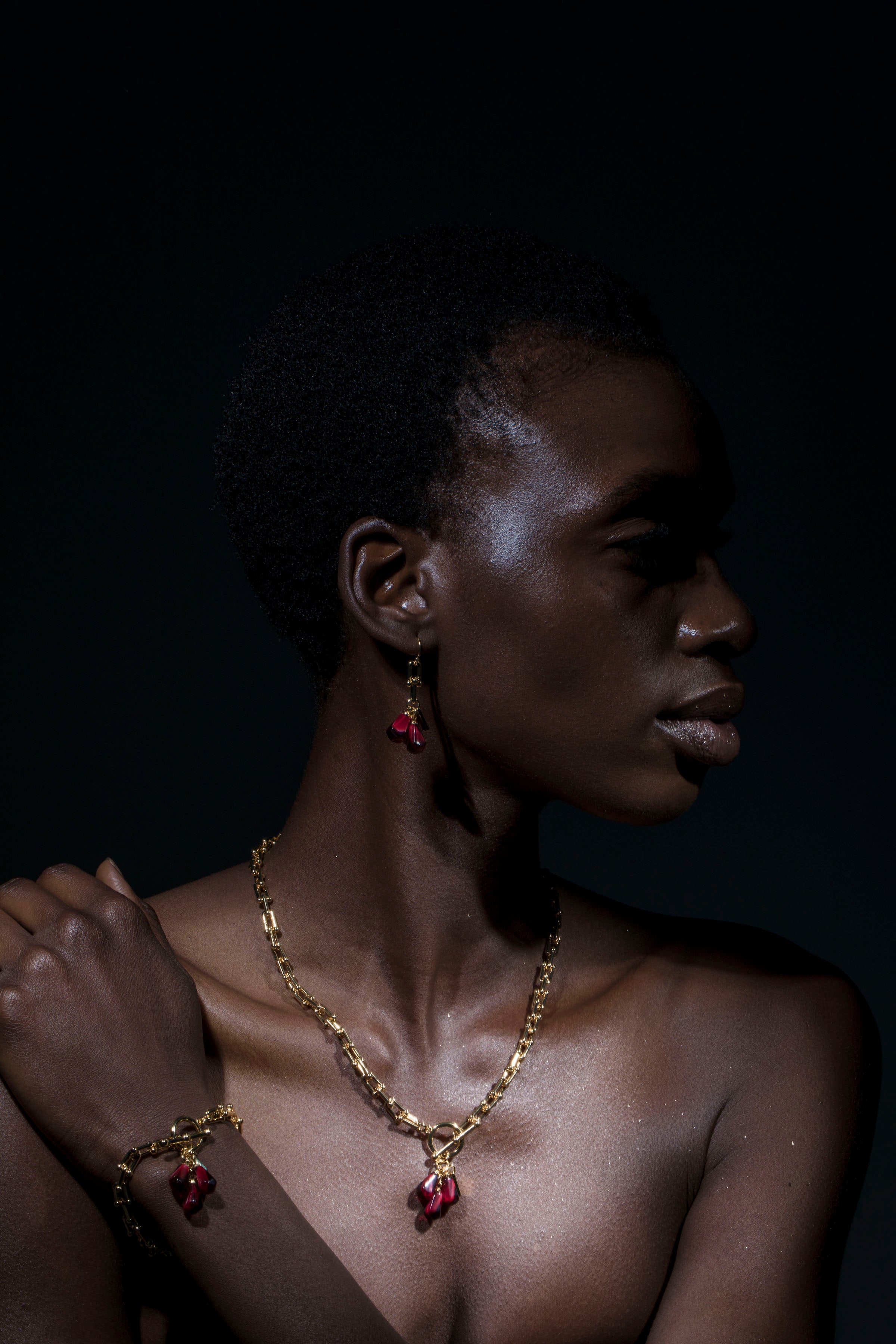 Pomegranate Seeds Necklace in Gold and Red