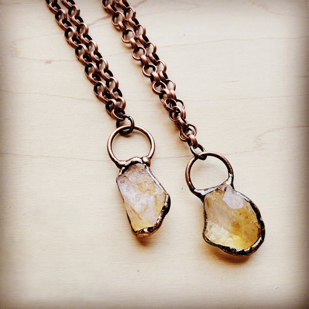 Long Copper Necklace with Genuine Citrine Copper Pendant 255g