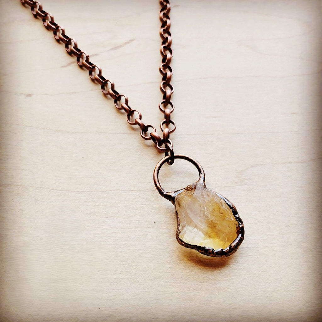Long Copper Necklace with Genuine Citrine Copper Pendant 255g