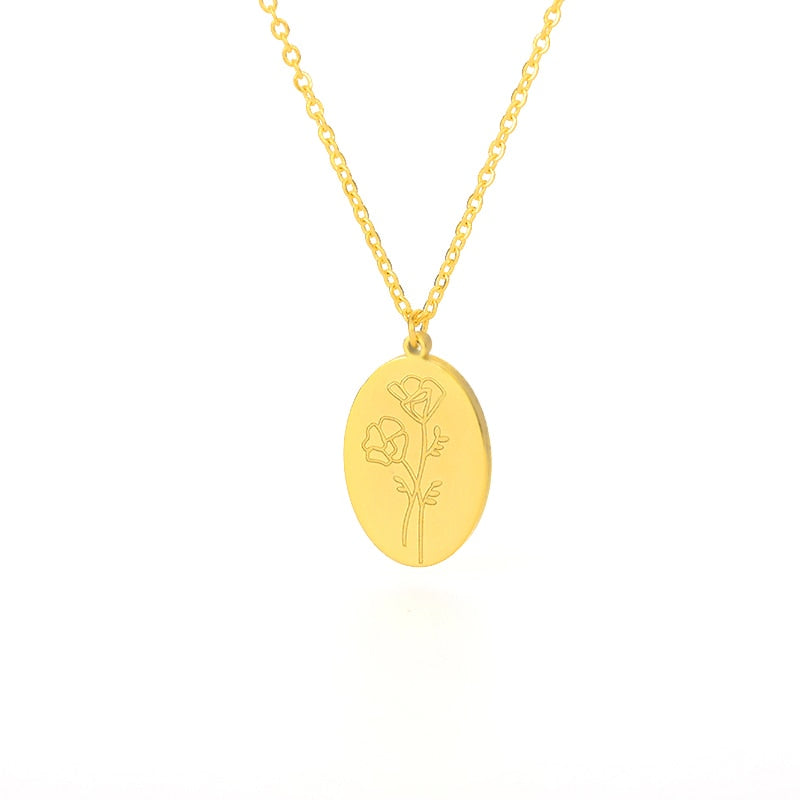 Birth Mother Flower Neckalce New Month Necklace For Mom Gold Color Oval Pendant Necklace