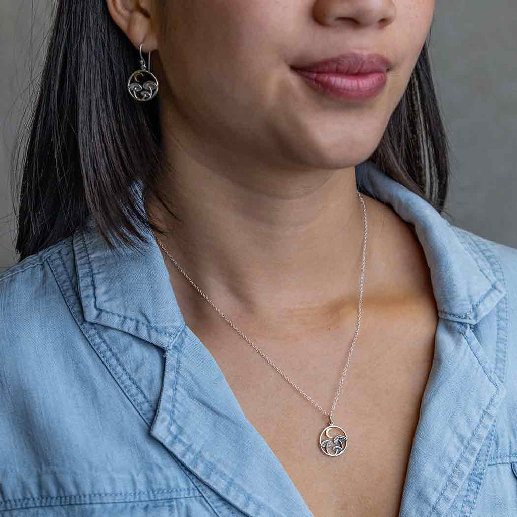 Sterling Silver Mushroom & Bronze Moon Necklace – Woodland Witchy Jewelry