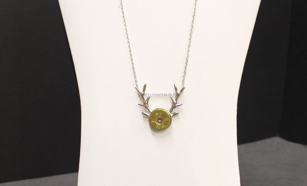 Deer Antlers Shotgun Shell Necklace, Country Western Shotgun Shell Jewelry Gift For Her, Hunting Jewelry, Deer Horns Jewelry Girlfriend Gift