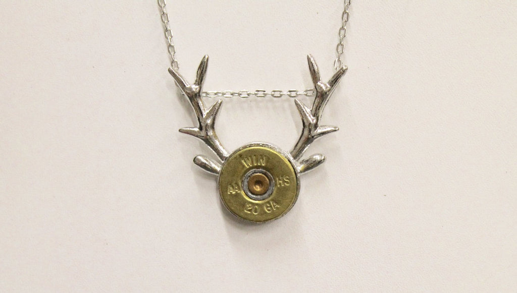 Deer Antlers Shotgun Shell Necklace, Country Western Shotgun Shell Jewelry Gift For Her, Hunting Jewelry, Deer Horns Jewelry Girlfriend Gift
