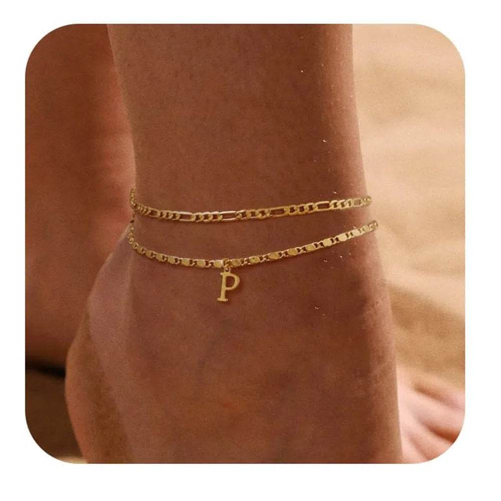 26 Letters A-Z Stainless Steel Chain Anklets For Women