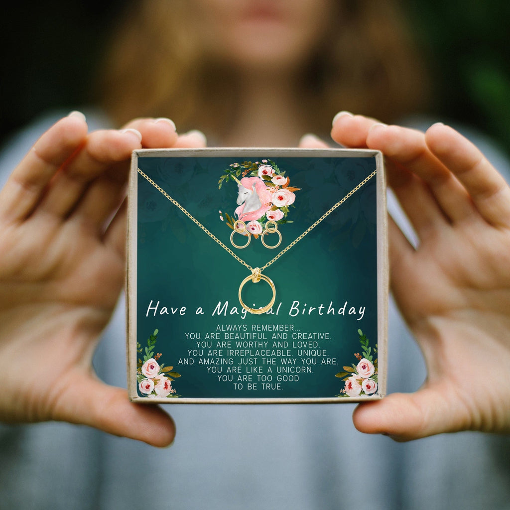 Unicorn Linked Circles Earring and Necklace Jewelry Set