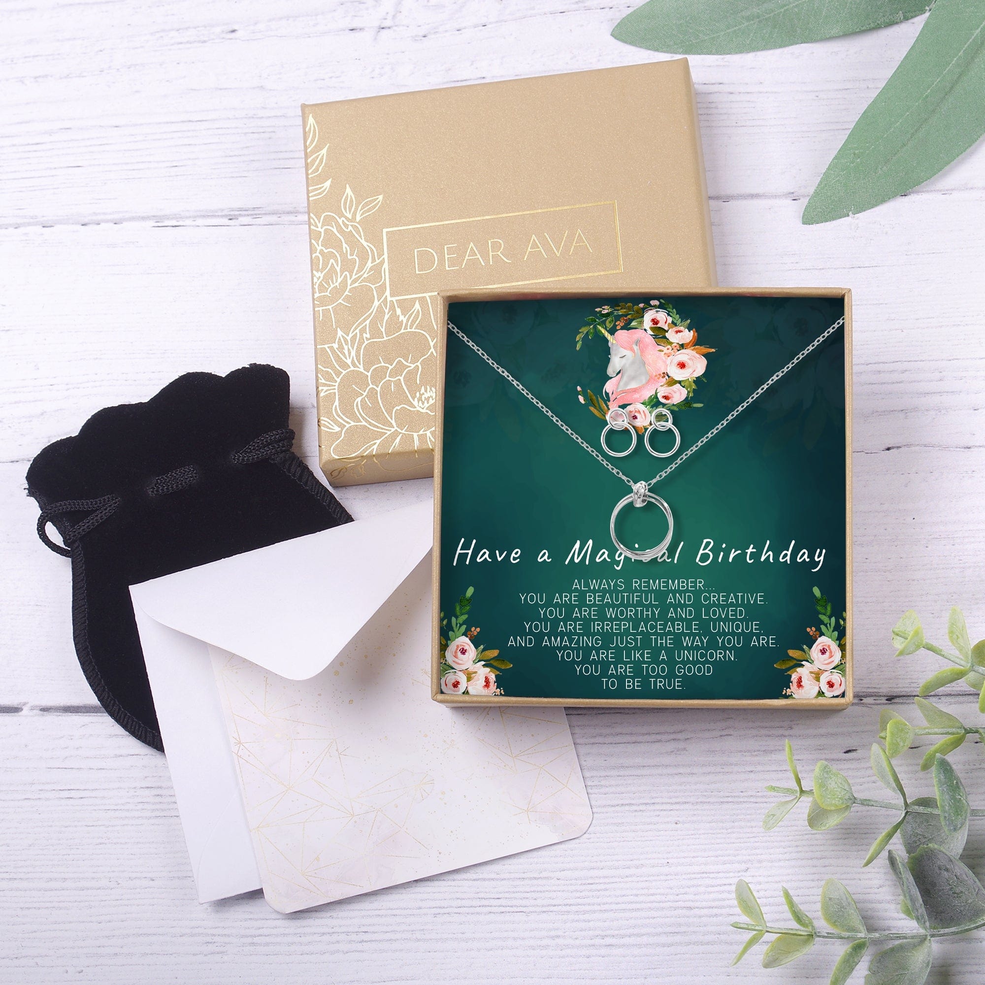 Unicorn Linked Circles Earring and Necklace Jewelry Set