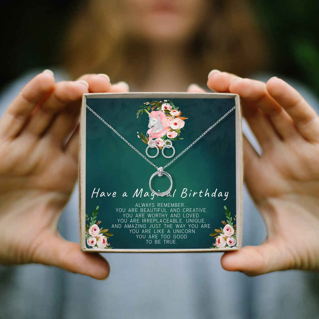 Unicorn Linked Circles Earring and Necklace Jewelry Set